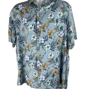 John Ashford Blue Tropical Casual Button Down Camp Shirt, Large